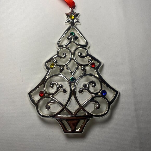 Lenox Sparkle and Scroll Tree Ornament Multicolor Gems Silver 893113 NIP - Picture 3 of 4